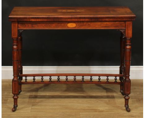 A late Victorian rosewood and marquetry card table, in the manner of Gillows of Lancaster and London, hinged rectangular top 