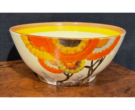 A Clarice Cliff Bizarre Rodanthe pattern fruit bowl, hand painted with trailing flowers, 22cm diameter, printed Wilkinson fac