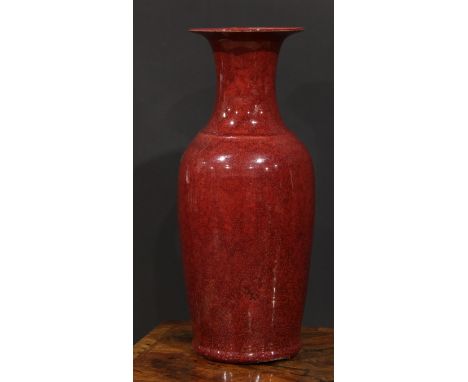 A large Chinese sang de boeuf monochrome ovoid vase, 56cm high, 19th century (fitted as a lamp) 