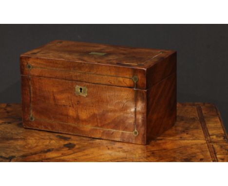 A Regency brass strung mahogany tea caddy, hinged cover enclosing a pair of covered compartments, 14cm high, 25cm wide, 14cm 