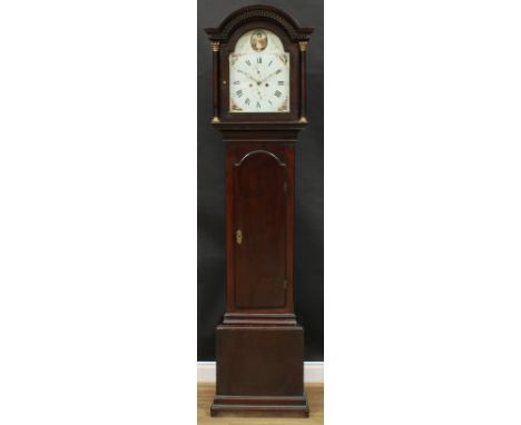 A George III Scottish mahogany longcase clock, 30.5cm arched dial inscribed Jno. Mill, Montrose, Roman and subsidiary Arabic 