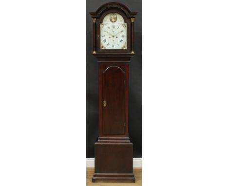 A George III Scottish mahogany longcase clock, 30.5cm arched dial inscribed Jno. Mill, Montrose, Roman and subsidiary Arabic 