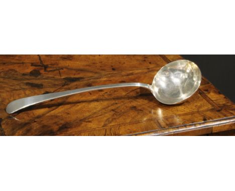 A Portuguese silver soup ladle, 32cm long, monogram maker's mark, Porto, 19th century 