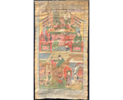 Chinese School (19th century or earlier)Shih Wang, One of the Ten Kings of Purgatorygouache on linen scroll, 169cm x 93cm 