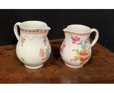A Worcester sparrow beak jug, decorated in polychrome, with stylised flowers and foliage, crows foot border, ribbed handle, 7
