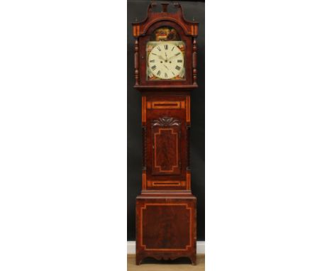 A 19th century Yorkshire mahogany and specimen timber parquetry longcase clock, 35.5cm arched dial inscribed Shey &amp; Co, S