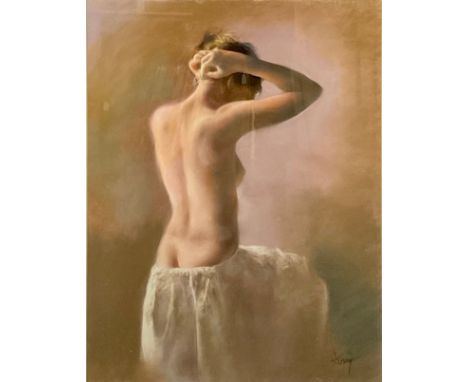 Domingo Alvarez Gomez (Spanish Bn. 1942)Female Nude Arranging Her Hairsigned, pastel, 63.5cm x 48cm 