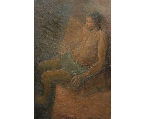 Patrick Procktor RA (1936 – 2003) Portrait of a Man, full-length, seated, nude but for his draped waist signed 'Procktor' to 