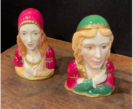 A pair of Royal Worcester Connoisseur Collection candle snuffers, 'Shakespeare's Characters' Romeo and Juliet, 8cm high (2) 