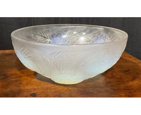 A Rene Lalique Dahlias No.1 pattern opalescent glass bowl, moulded R Lalique France, etched No. 3210, 24cm diam, c. 1921 