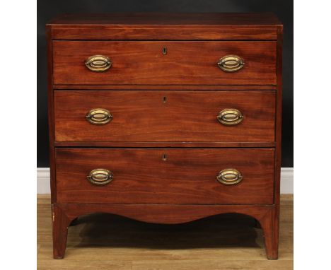 A Regency mahogany caddy top chest, of three long graduated drawers, serpentine apron, bracket-form feet, 88cm high, 85.5cm w