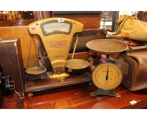 Avery 1 lb Green Grocers Scales and a Household Scale No.46 by Salter 