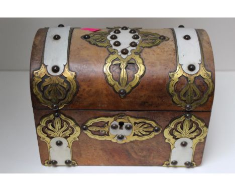 19thC Walnut domed brass bound 2 section Tea Caddy 