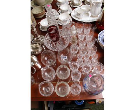 Collection of assorted Glassware and Crystal inc. Ruby Overlay glass etched vase 