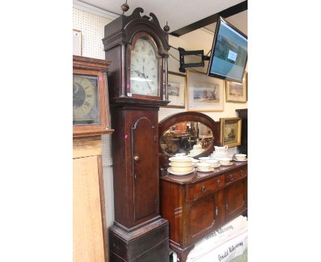 Early 10thC Longcase clock by Moore of Warrington with painted dial 30 Hour with swan neck pediment 