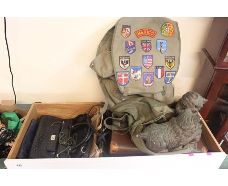 Collection of assorted Handbags, Haversack and a Plaster model of Cats 