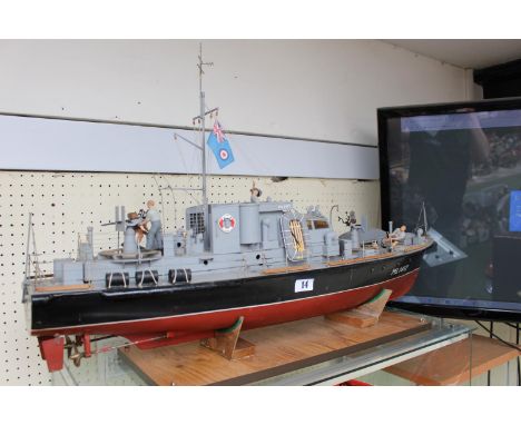 WWII Radio Controlled boat on stand. 90cm in Length 