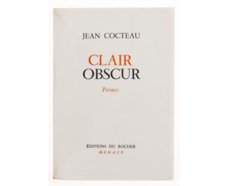 Cocteau (Jean) Clair Obscur. Poèmes, first edition, signed presentation inscription from the author to title, light toning to