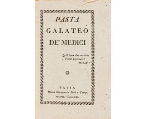 Pasta (Guiseppe) Galateo de' Medici, woodcut border to title, very light spotting to endpapers, contemporary stiff wrappers, 