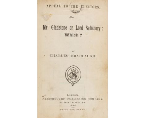 Bradlaugh (Charles) [Tracts: Various], c.22 tracts bound together, title in manuscript, ex-library with usual stamps and labe