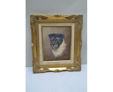 L.W. LUCAS Portrait Study of a Long Haired Terrier. Oil on board, signed, titled and dated 1928, 25 x 20cm, in a gilt decorat