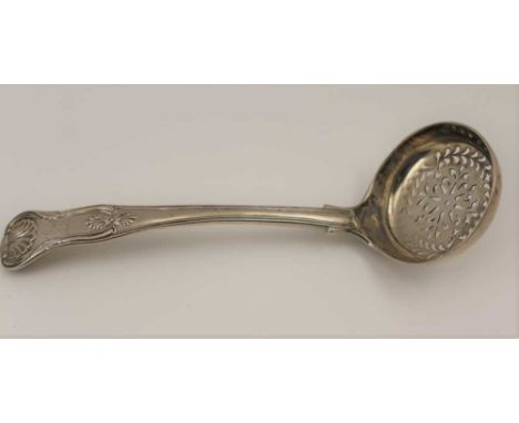 RICHARD CROSSLEY A GEORGIAN SILVER SIFTING LADLE with Kings pattern handle, London 1826, engraved stork crest, 64g 