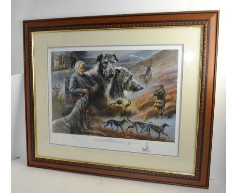 AFTER MICK CAWSTON 'A Noble Breed', A portrait of Miss Anastasia Noble, with her deerhounds, a limited edition colour print, 