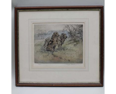 AFTER HENRY WILKINSON R.E. 'Field Spaniels', a limited edition dry point print, No. 79 of 180, signed in pencil, framed mount