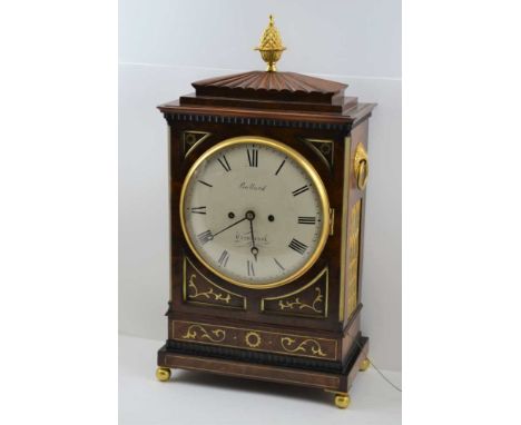 A REGENCY MAHOGANY BRACKET CLOCK, the 8-day twin fusee striking and repeating movement with domed circular dial, inscribed "B