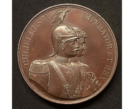 Imperial German Bronze Medallion featuring Kaiser Wilhelm II and the Empress. Struck to commemorate a visit to the City of Lo