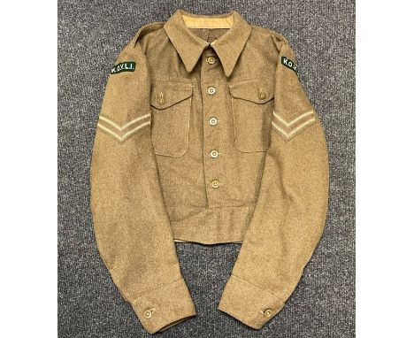WW2 British Battledress Blouse, Corporal Kings Own Yorkshire Light Infantry. Label to interior pocket "Battledress Blouse 194