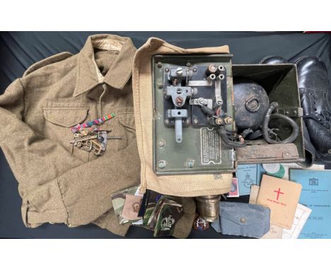 A collection of mixed militaria to include: WW2 British Lamp Signalling Daylight, Short Range, no date: RAF webbing pistol am