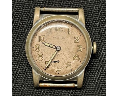 WW1 US Army issue wristwatch by Waltham. White enamel dial with Arabic numerals and separate seconds dial. Luminous hands and