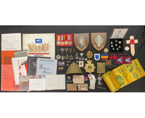 Mixed Militaria to include: Set of four Nigerian Medals mounted on a bar, South Wales Borderers and REME Wall Plaques, restri