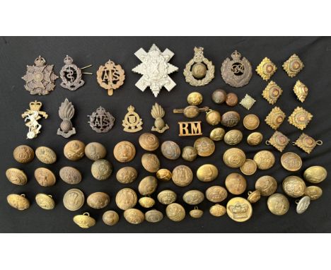 WW2 British Cap Badges including Officers Bronze RAMC, Border Regt a/f and RE, ATS Officers Bronze, RA Officers bronze, and O
