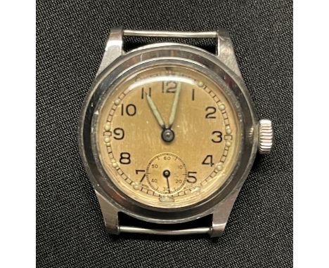 WW2 British ATP Army Trade Pattern Wristwatch with enamel dial with Arabic Numerals and separate seconds dial. Luminous hands
