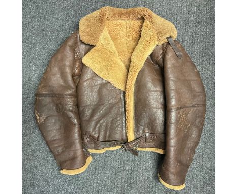 WW2 British RAF Irving Sheepskin Flying Jacket. Size approx. 36 inch chest. Split to one panel under armpit.