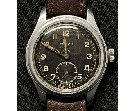 WW2 British Watch, Wrist, Waterproof by Timor. One of the so called Dirty Dozen Swiss watches order by the British in WW2. Bl