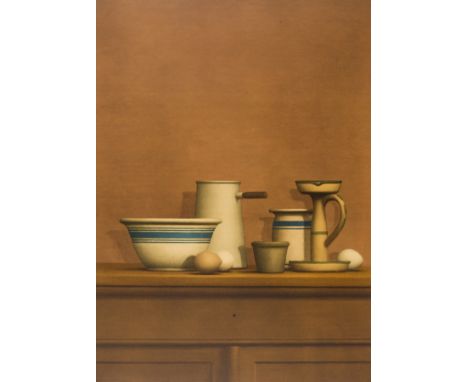 William Bailey (b.1930)Still Life with Eggs, Candlestick and BowlCollotype print in colours, 1975, signed and numbered from t