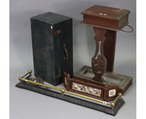 A cast-iron &amp; brass fender, 42” long; together with a fire-front; a trivet, a hall-stand (reduced in height) 29” high; &a