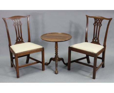 A pair of 19th century mahogany Chippendale-style dining chairs, with pierced splat backs &amp; padded drop-in seats; togethe