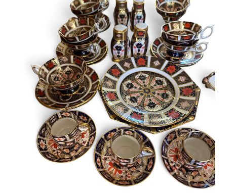 Royal Crown Derby table ware Imari pattern 2451 and 1128 compromising coffee cans, tea cups/saucers, four 27cm plates, a crue