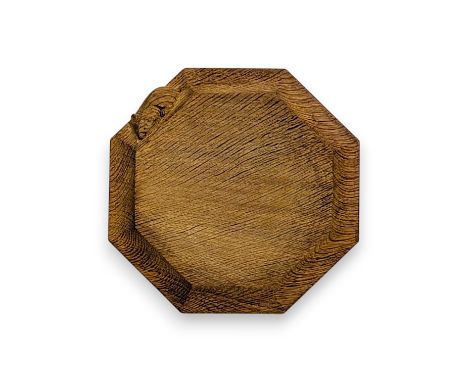 Robert 'Mouseman' Thompson (1876-1955), an oak teapot stand, of octagonal form with signature carved mouse detail  18.7cm squ
