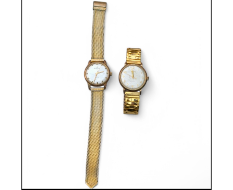 A Gentleman's gold plated Spera manual wind wristwatch, with a champagne dial with baton graduations and a mesh strap, togeth