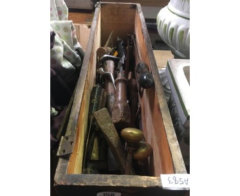 PINE BOX OF VARIOUS OLD HAND TOOLS