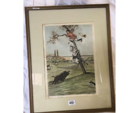 HUMOROUS COLOUR HUNTING PRINT BY BORIS O'KLEIN, SIGNED IN PENCIL AND INSCRIBED ''DERNIER REFUGE''