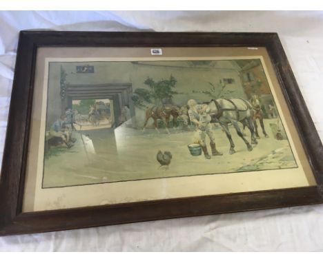 CECIL ALDIN. A PENCIL SIGNED COLOURED PRINT OF A COACHING SCENE.
