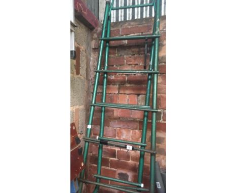 GREEN PAINTED ALL METAL STEP LADDER
