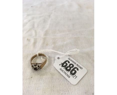 RED STONE DIAMOND CLUSTER RING, 2.4g