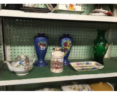 SHELF OF VINTAGE CERAMIC &amp; GLASSWARE